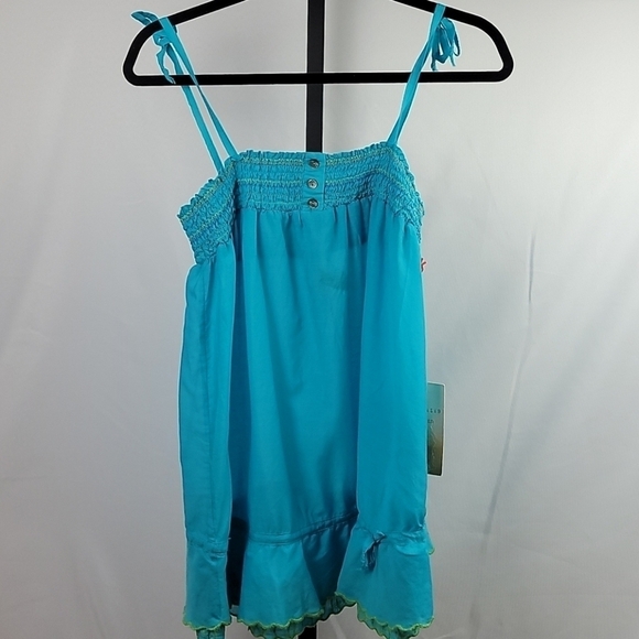 NWT Da Nang sleeveless embroidered blue tank top M - Picture 1 of 14